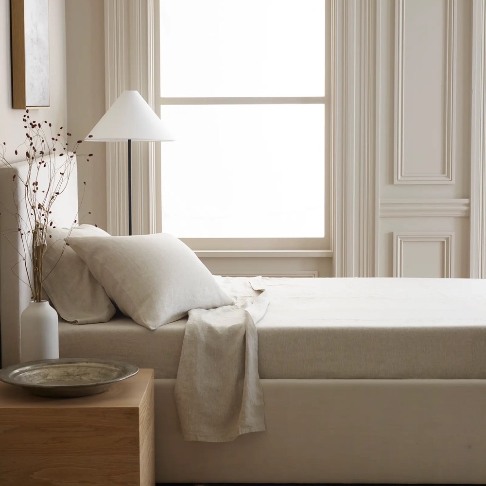 New Quince European Linen Sheet Set 4 CalKing - Natural Chambray MSRP $214